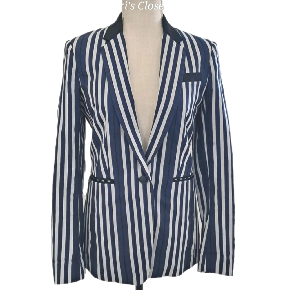 Rag & Bone Windsor Blazer Size 2 Navy Blue & White Striped